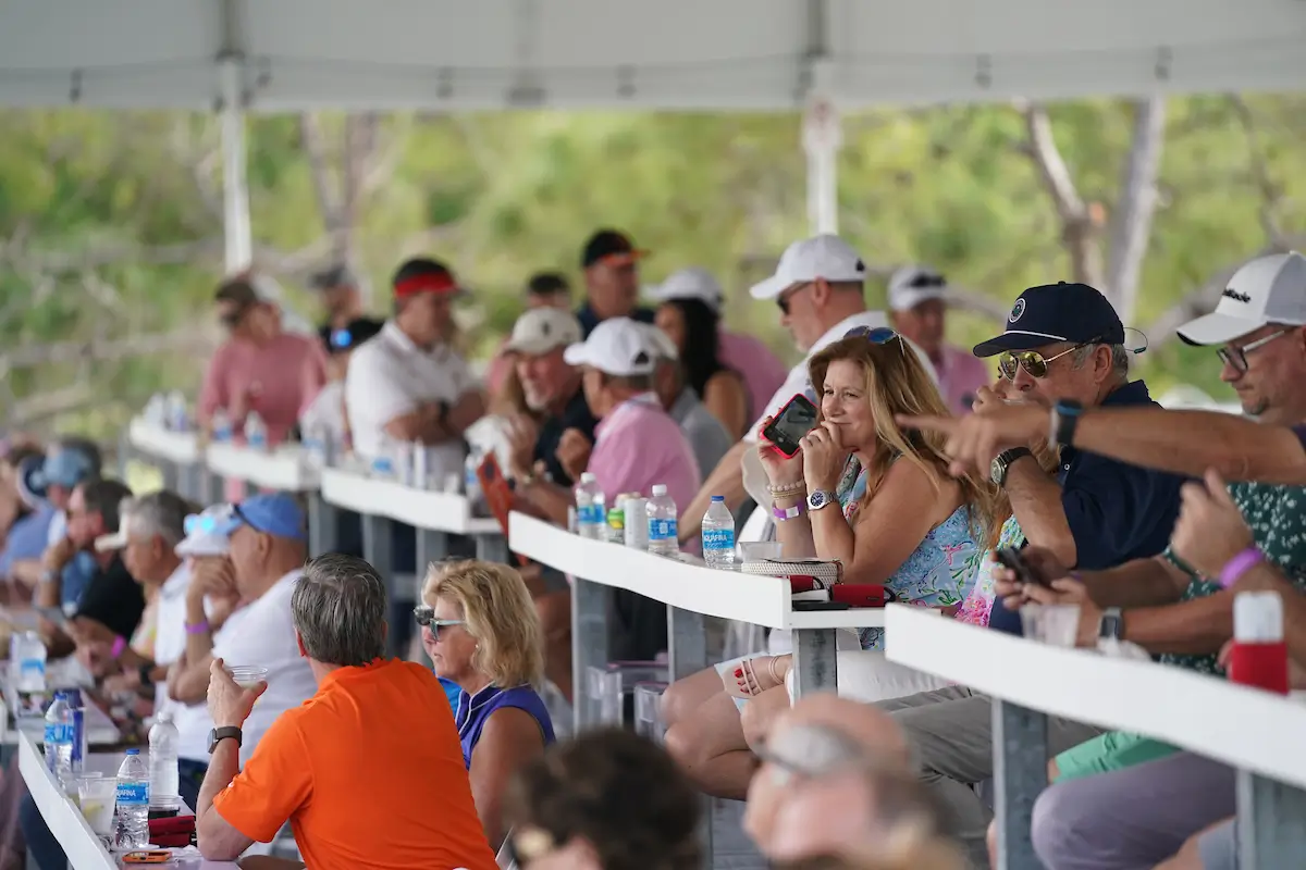 group of fans watching golf