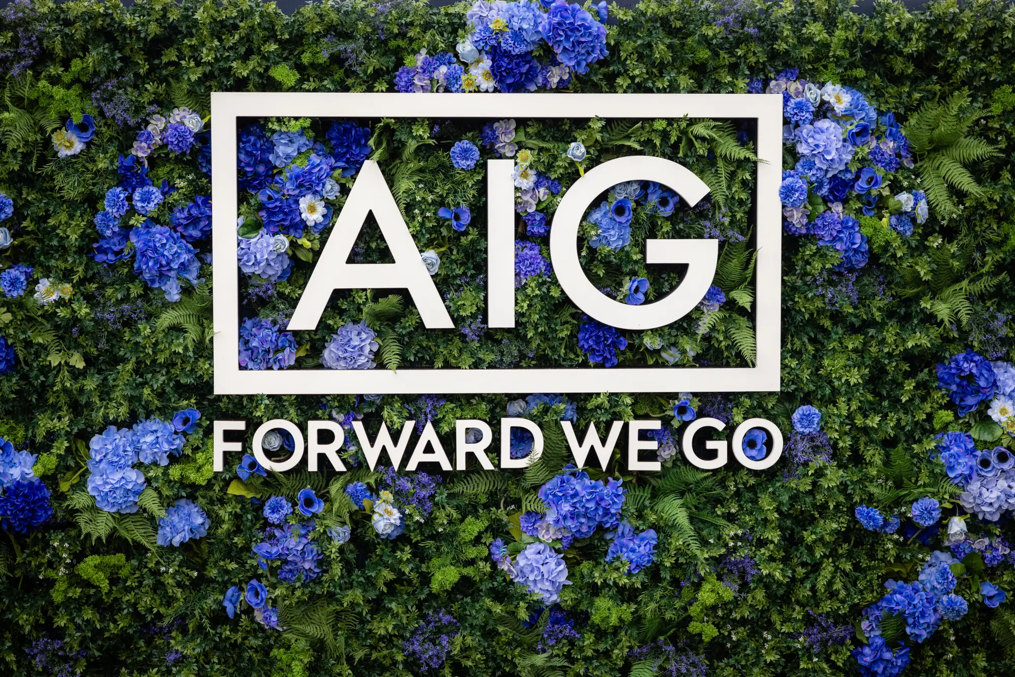 AIG logo sign on greenery